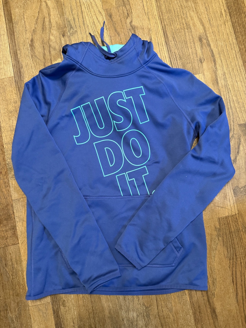 Nike Blue Hoodie with Teal "Just Do It" Graphic